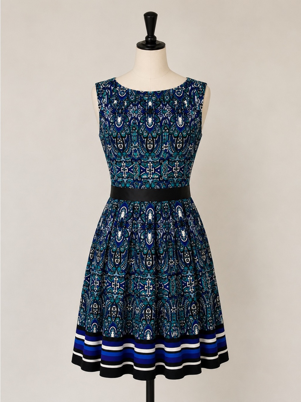 Haani New York Petite Blue Multicolored Paisley Print Bohemian Fit & Flare Dress - Picture 2 of 13